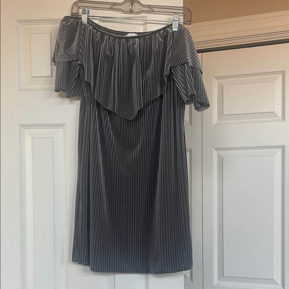 Ces Femme Off-Shoulder Charcoal Mini Dress